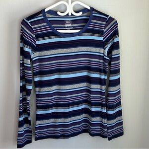 Denver Hayes Striped Stretchy Long Sleeve Scoopneck Top Womens Size M